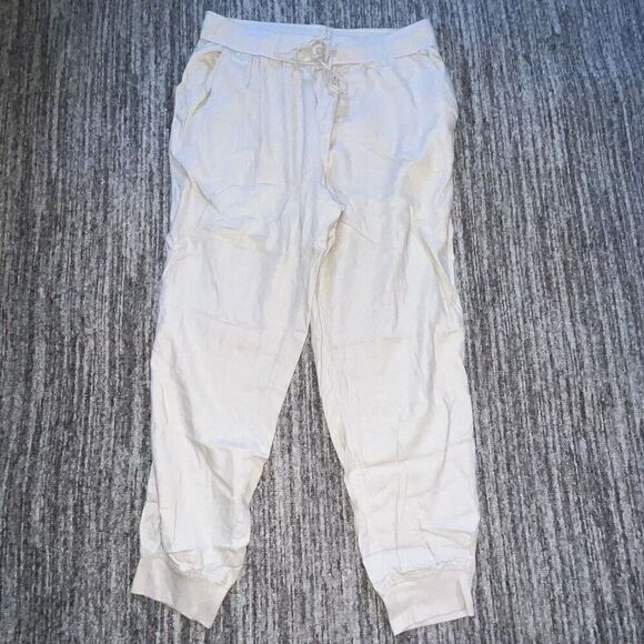 Cato Women’s Linen Blend Joggers Size 14/16 W Tan Pull On Drawstring High Rise - Picture 1 of 10